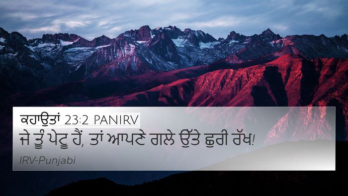 ਕਹਾਉਤਾਂ 23:2 PANIRV 4K Wallpaper - ਜੇ ਤੂੰ ਪੇਟੂ ਹੈਂ, - 4K Wallpaper Bible Verse