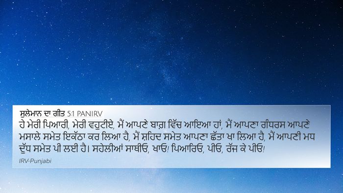 ਸੁਲੇਮਾਨ ਦਾ ਗੀਤ 5:1 PANIRV Bible Verse Image