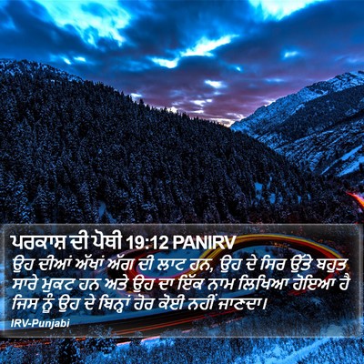 ਪਰਕਾਸ਼ ਦੀ ਪੋਥੀ 19:12 PANIRV Bible Verse Image