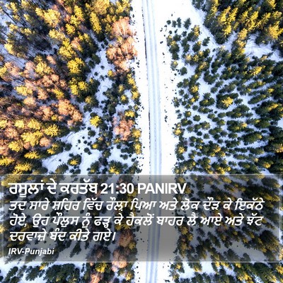ਰਸੂਲਾਂ ਦੇ ਕਰਤੱਬ 21:30 PANIRV Bible Verse Image