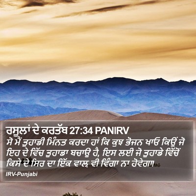 ਰਸੂਲਾਂ ਦੇ ਕਰਤੱਬ 27:34 PANIRV Bible Verse Image