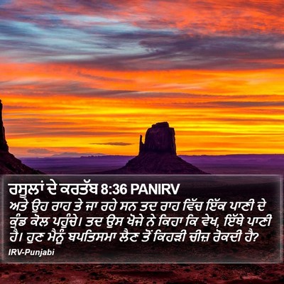 ਰਸੂਲਾਂ ਦੇ ਕਰਤੱਬ 8:36 PANIRV Bible Verse Image