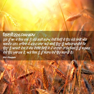 Picture 02 - ਗਿਣਤੀ 22:6 PANIRV - ਹੁਣ ਤੂੰ ਆ ਕੇ ਇਸ ਦਲ - Bible Verse Picture