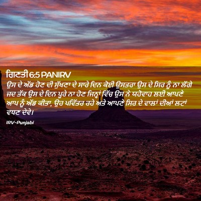 Picture 02 - ਗਿਣਤੀ 6:5 PANIRV - ਉਸ ਦੇ ਅੱਡ ਹੋਣ ਦੀ - Bible Verse Picture