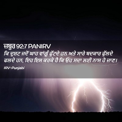 Picture 02 - ਜ਼ਬੂਰ 92:7 PANIRV - ਕਿ ਦੁਸ਼ਟ ਜਦੋਂ ਘਾਹ - Bible Verse Picture