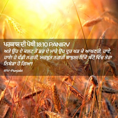 Picture 02 - ਪਰਕਾਸ਼ ਦੀ ਪੋਥੀ 18:10 PANIRV - ਅਤੇ ਉਹ ਦੇ ਕਸ਼ਟ ਤੋਂ - Bible Verse Picture