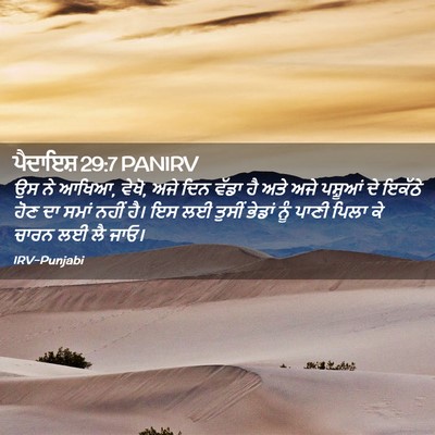 Picture 02 - ਪੈਦਾਇਸ਼ 29:7 PANIRV - ਉਸ ਨੇ ਆਖਿਆ, ਵੇਖੋ, - Bible Verse Picture