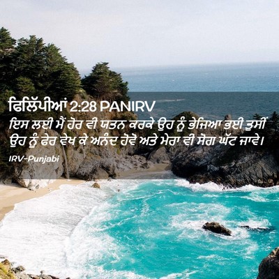 Picture 02 - ਫਿਲਿੱਪੀਆਂ 2:28 PANIRV - ਇਸ ਲਈ ਮੈਂ ਹੋਰ ਵੀ - Bible Verse Picture
