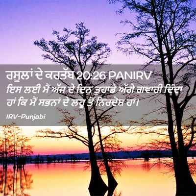 Picture 02 - ਰਸੂਲਾਂ ਦੇ ਕਰਤੱਬ 20:26 PANIRV - ਇਸ ਲਈ ਮੈਂ ਅੱਜ ਦੇ - Bible Verse Picture