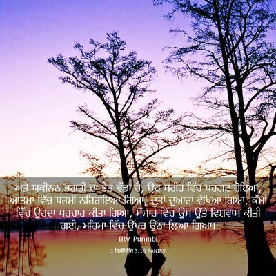 Picture 03 - 1 ਤਿਮੋਥਿਉਸ 3:16 PANIRV - ਅਤੇ ਯਕੀਨਨ ਭਗਤੀ ਦਾ - Bible Verse Picture