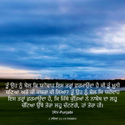Picture 03 - 1 ਰਾਜਿਆਂ 21:19 PANIRV - ਤੂੰ ਉਹ ਨੂੰ ਬੋਲ ਕਿ - Bible Verse Picture