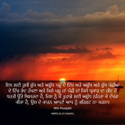 Picture 03 - ਅਹਬਾਰ 20:25 PANIRV - ਇਸ ਲਈ ਤੁਸੀਂ ਸ਼ੁੱਧ - Bible Verse Picture