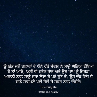 Picture 03 - ਇਬਰਾਨੀ 12:1 PANIRV - ਉਪਰੰਤ ਜਦੋਂ ਗਵਾਹਾਂ - Bible Verse Picture
