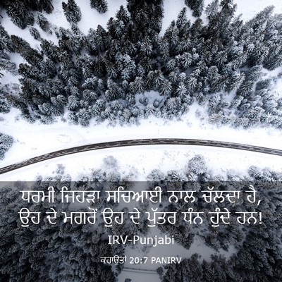 Picture 03 - ਕਹਾਉਤਾਂ 20:7 PANIRV - ਧਰਮੀ ਜਿਹੜਾ ਸਚਿਆਈ - Bible Verse Picture