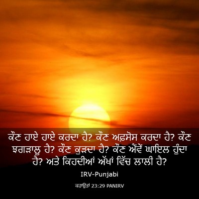 Picture 03 - ਕਹਾਉਤਾਂ 23:29 PANIRV - ਕੌਣ ਹਾਏ ਹਾਏ ਕਰਦਾ - Bible Verse Picture