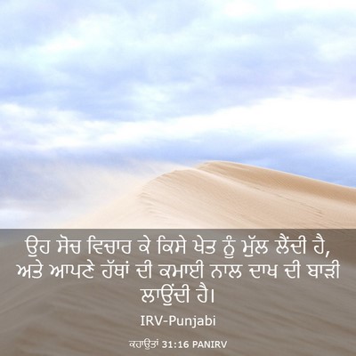 Picture 03 - ਕਹਾਉਤਾਂ 31:16 PANIRV - ਉਹ ਸੋਚ ਵਿਚਾਰ ਕੇ - Bible Verse Picture