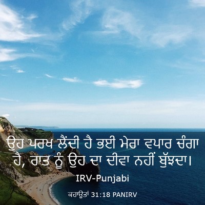 Picture 03 - ਕਹਾਉਤਾਂ 31:18 PANIRV - ਉਹ ਪਰਖ ਲੈਂਦੀ ਹੈ ਭਈ - Bible Verse Picture
