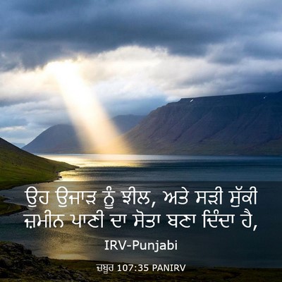 Picture 03 - ਜ਼ਬੂਰ 107:35 PANIRV - ਉਹ ਉਜਾੜ ਨੂੰ ਝੀਲ, - Bible Verse Picture