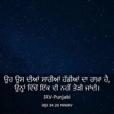 Picture 03 - ਜ਼ਬੂਰ 34:20 PANIRV - ਉਹ ਉਸ ਦੀਆਂ ਸਾਰੀਆਂ - Bible Verse Picture