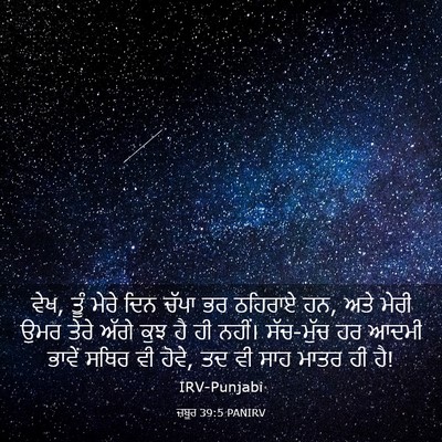 Picture 03 - ਜ਼ਬੂਰ 39:5 PANIRV - ਵੇਖ, ਤੂੰ ਮੇਰੇ ਦਿਨ - Bible Verse Picture