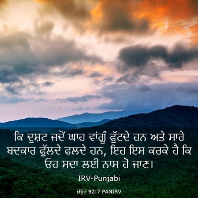 Picture 03 - ਜ਼ਬੂਰ 92:7 PANIRV - ਕਿ ਦੁਸ਼ਟ ਜਦੋਂ ਘਾਹ - Bible Verse Picture
