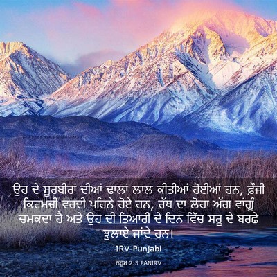 Picture 03 - ਨਹੂਮ 2:3 PANIRV - ਉਹ ਦੇ ਸੂਰਬੀਰਾਂ - Bible Verse Picture