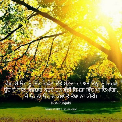 Picture 03 - ਪਰਕਾਸ਼ ਦੀ ਪੋਥੀ 2:22 PANIRV - ਵੇਖ, ਮੈਂ ਉਹ ਨੂੰ ਇੱਕ - Bible Verse Picture