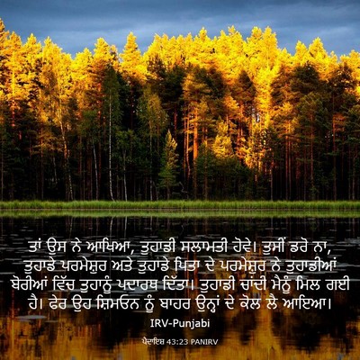 Picture 03 - ਪੈਦਾਇਸ਼ 43:23 PANIRV - ਤਾਂ ਉਸ ਨੇ ਆਖਿਆ, - Bible Verse Picture