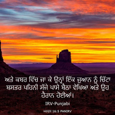 Picture 03 - ਮਰਕੁਸ 16:5 PANIRV - ਅਤੇ ਕਬਰ ਵਿੱਚ ਜਾ ਕੇ - Bible Verse Picture