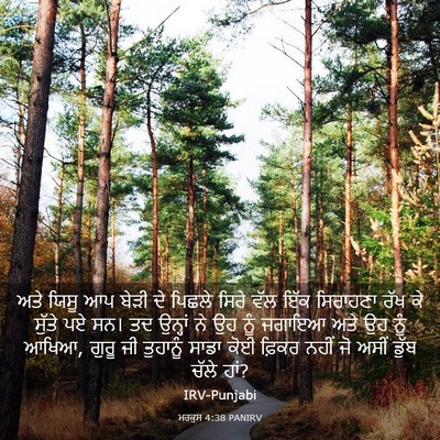 Picture 03 - ਮਰਕੁਸ 4:38 PANIRV - ਅਤੇ ਯਿਸੂ ਆਪ ਬੇੜੀ ਦੇ - Bible Verse Picture