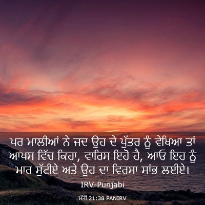 Picture 03 - ਮੱਤੀ 21:38 PANIRV - ਪਰ ਮਾਲੀਆਂ ਨੇ ਜਦ ਉਹ - Bible Verse Picture