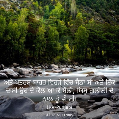Picture 03 - ਮੱਤੀ 26:69 PANIRV - ਅਤੇ ਪਤਰਸ ਬਾਹਰ - Bible Verse Picture