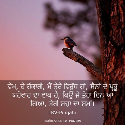 Picture 03 - ਯਿਰਮਿਯਾਹ 50:31 PANIRV - ਵੇਖ, ਹੇ ਹੰਕਾਰੀ, ਮੈਂ - Bible Verse Picture