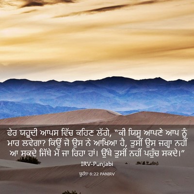 Picture 03 - ਯੂਹੰਨਾ 8:22 PANIRV - ਫੇਰ ਯਹੂਦੀ ਆਪਸ ਵਿੱਚ - Bible Verse Picture