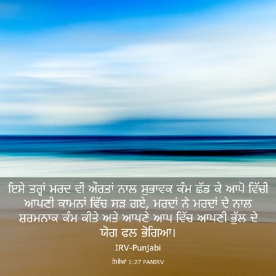 Picture 03 - ਰੋਮੀਆਂ 1:27 PANIRV - ਇਸੇ ਤਰ੍ਹਾਂ ਮਰਦ ਵੀ - Bible Verse Picture