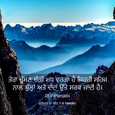 Picture 03 - ਸੁਲੇਮਾਨ ਦਾ ਗੀਤ 7:9 PANIRV - ਤੇਰਾ ਚੂੰਮਣ ਚੰਗੀ ਮਧ - Bible Verse Picture