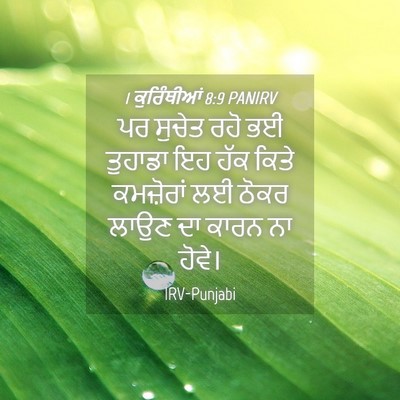 Picture 04 - 1 ਕੁਰਿੰਥੀਆਂ 8:9 PANIRV - ਪਰ ਸੁਚੇਤ ਰਹੋ ਭਈ - Bible Verse Picture