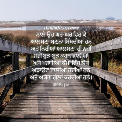 Picture 04 - 1 ਤਿਮੋਥਿਉਸ 5:13 PANIRV - ਨਾਲੇ ਉਹ ਘਰ-ਘਰ ਫਿਰ - Bible Verse Picture