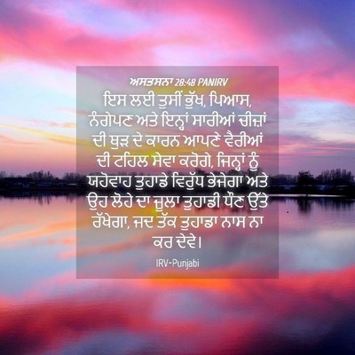 Picture 04 - ਅਸਤਸਨਾ 28:48 PANIRV - ਇਸ ਲਈ ਤੁਸੀਂ ਭੁੱਖ, - Bible Verse Picture