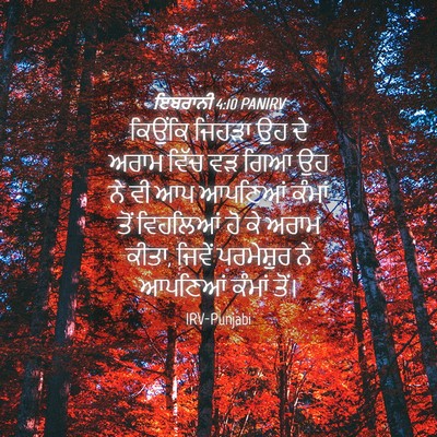 Picture 04 - ਇਬਰਾਨੀ 4:10 PANIRV - ਕਿਉਂਕਿ ਜਿਹੜਾ ਉਹ ਦੇ - Bible Verse Picture