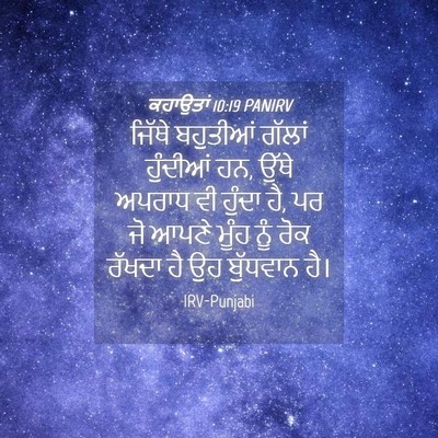 Picture 04 - ਕਹਾਉਤਾਂ 10:19 PANIRV - ਜਿੱਥੇ ਬਹੁਤੀਆਂ - Bible Verse Picture