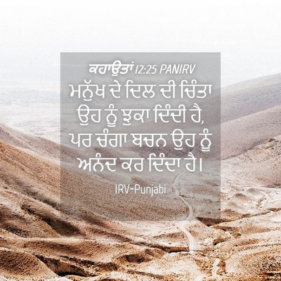 Picture 04 - ਕਹਾਉਤਾਂ 12:25 PANIRV - ਮਨੁੱਖ ਦੇ ਦਿਲ ਦੀ - Bible Verse Picture