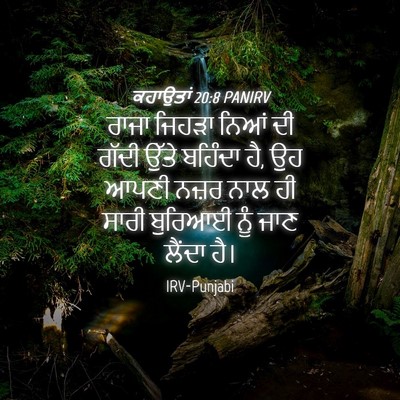 Picture 04 - ਕਹਾਉਤਾਂ 20:8 PANIRV - ਰਾਜਾ ਜਿਹੜਾ ਨਿਆਂ ਦੀ - Bible Verse Picture