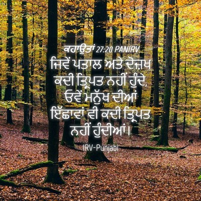 Picture 04 - ਕਹਾਉਤਾਂ 27:20 PANIRV - ਜਿਵੇਂ ਪਤਾਲ ਅਤੇ - Bible Verse Picture