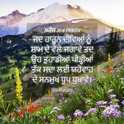 Picture 04 - ਖ਼ਰੋਜ 30:8 PANIRV - ਜਦ ਹਾਰੂਨ ਦੀਵਿਆਂ - Bible Verse Picture