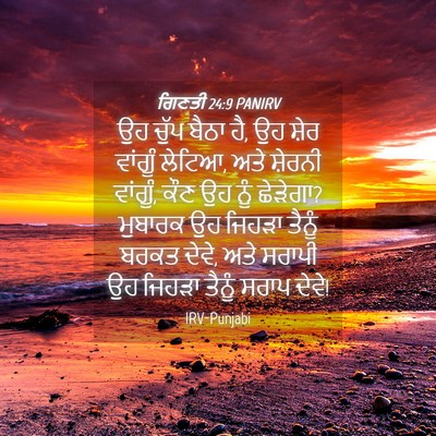 Picture 04 - ਗਿਣਤੀ 24:9 PANIRV - ਉਹ ਚੁੱਪ ਬੈਠਾ ਹੈ, ਉਹ - Bible Verse Picture