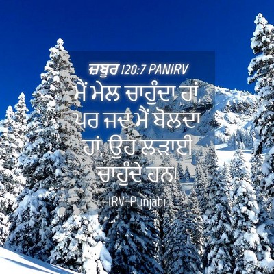 Picture 04 - ਜ਼ਬੂਰ 120:7 PANIRV - ਮੈਂ ਮੇਲ ਚਾਹੁੰਦਾ - Bible Verse Picture