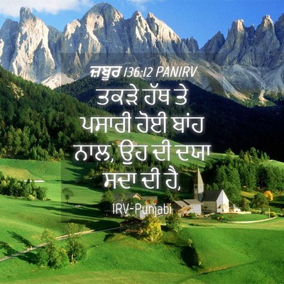 Picture 04 - ਜ਼ਬੂਰ 136:12 PANIRV - ਤਕੜੇ ਹੱਥ ਤੇ ਪਸਾਰੀ - Bible Verse Picture