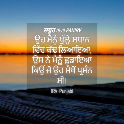 Picture 04 - ਜ਼ਬੂਰ 18:19 PANIRV - ਉਹ ਮੈਨੂੰ ਖੁੱਲ੍ਹੇ - Bible Verse Picture