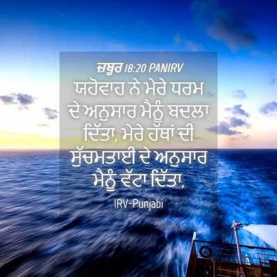 Picture 04 - ਜ਼ਬੂਰ 18:20 PANIRV - ਯਹੋਵਾਹ ਨੇ ਮੇਰੇ ਧਰਮ - Bible Verse Picture